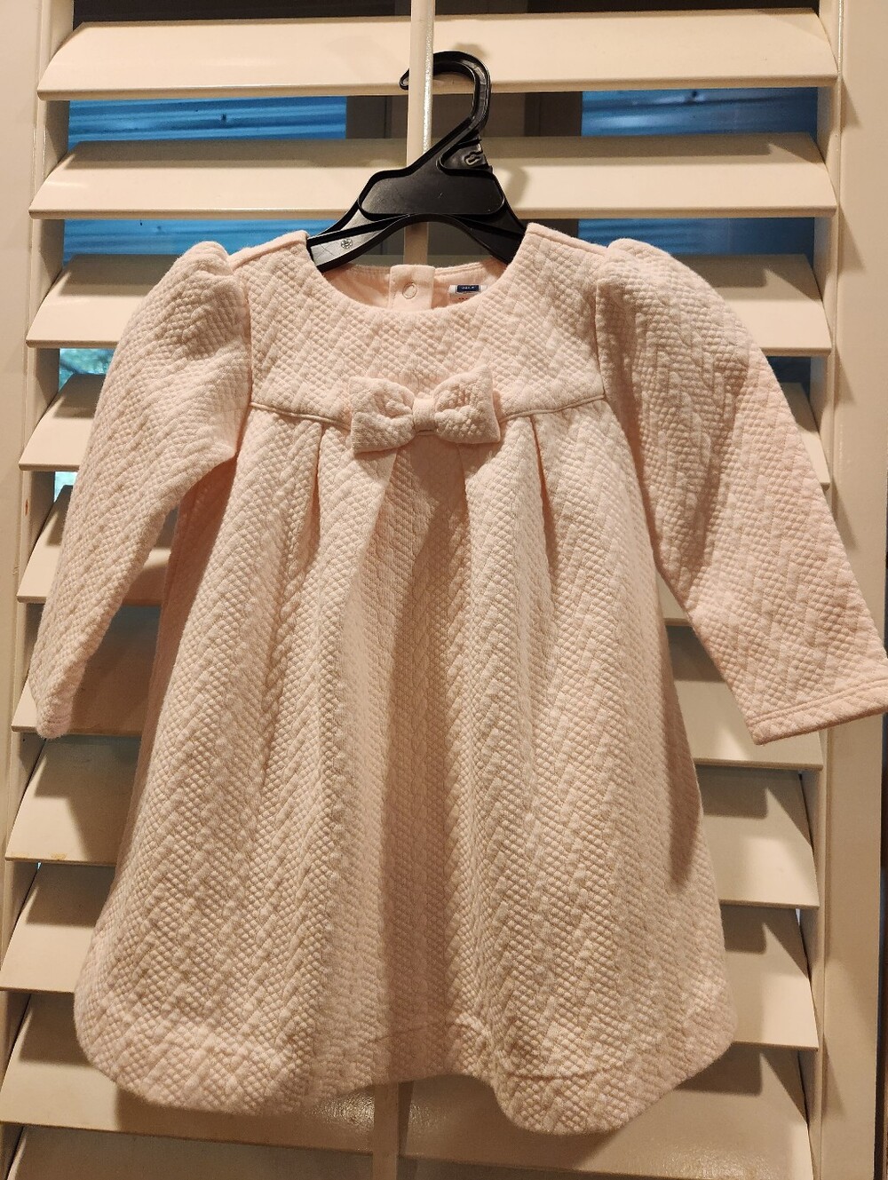 Janie and Jack Girl's Light Pink Quilted Bow Long-Sleeve Dress, Size 12-18M